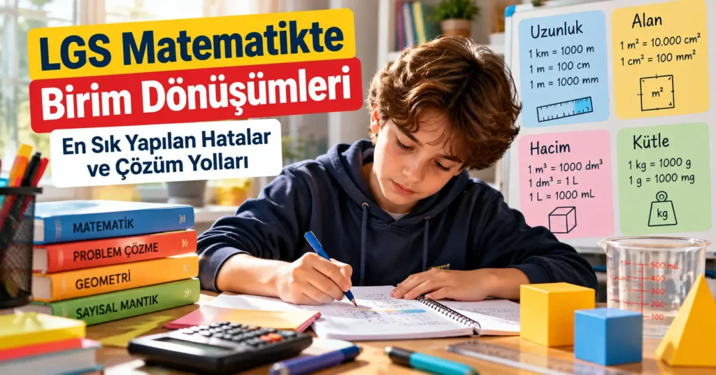 LGS matematikte birim dönüşümleri için uzunluk, alan ve hacim ölçülerini çalışan öğrenci